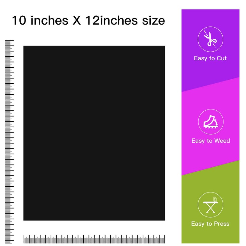 JANDJPACKAGING Black Heat Transfer Vinyl for T- Shirts- 10 Sheets,10"x12" Black HTV Iron On Vinyl for Cricut and Silhouette Cameo Including Teflon Sheet - Image 5